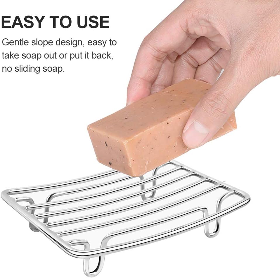 Bar Soap Dish Holder for Shower Bathroom Stainless Steel Rust Proof Self Draining, Chrome-2 Pack