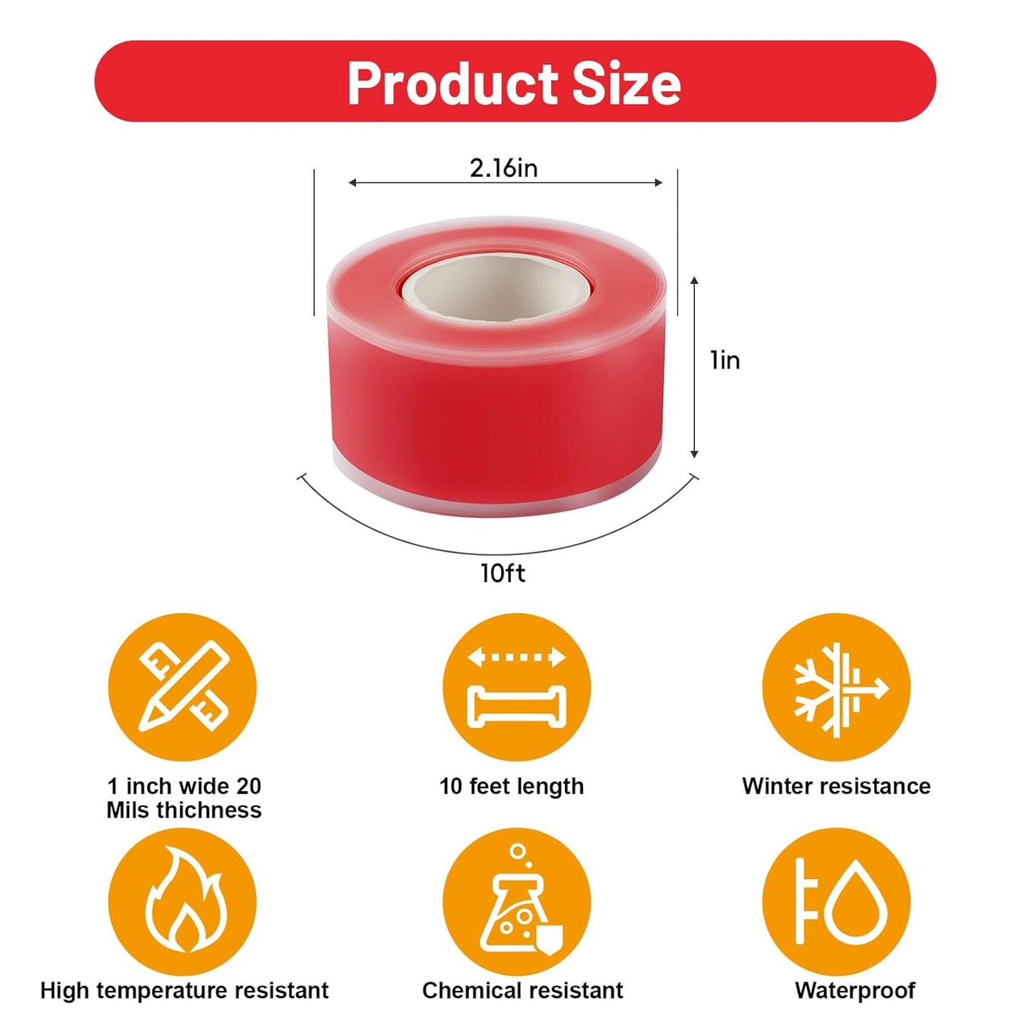 Self Fusing Silicone Tape 2 Rolls 1 in x 10' Red Waterproof Rescue Tape Rubber Leak Silicone Self-amalgamating Tape for Plumbing, Sealing Pipes, Hose Repair, Outdoor Coax and Tool Fixation