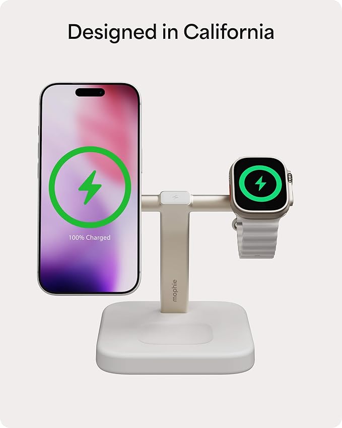 Mophie Wireless Charging Stand - Qi2-Certified, MagSafe Charger for iPhone – Magnetic Fast Wireless Charger with Adjustable Phone Stand & Cable Management – Up to 15W Power