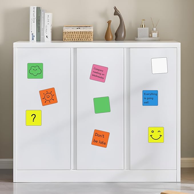 Reusable Magnetic Sticky Notes,3”x3”,24Pack,Dry Erase Magnets Magnetic Labels,Bright Colors Magnet Sheets,Easy to Post for Fridge,Whiteboard,Locker