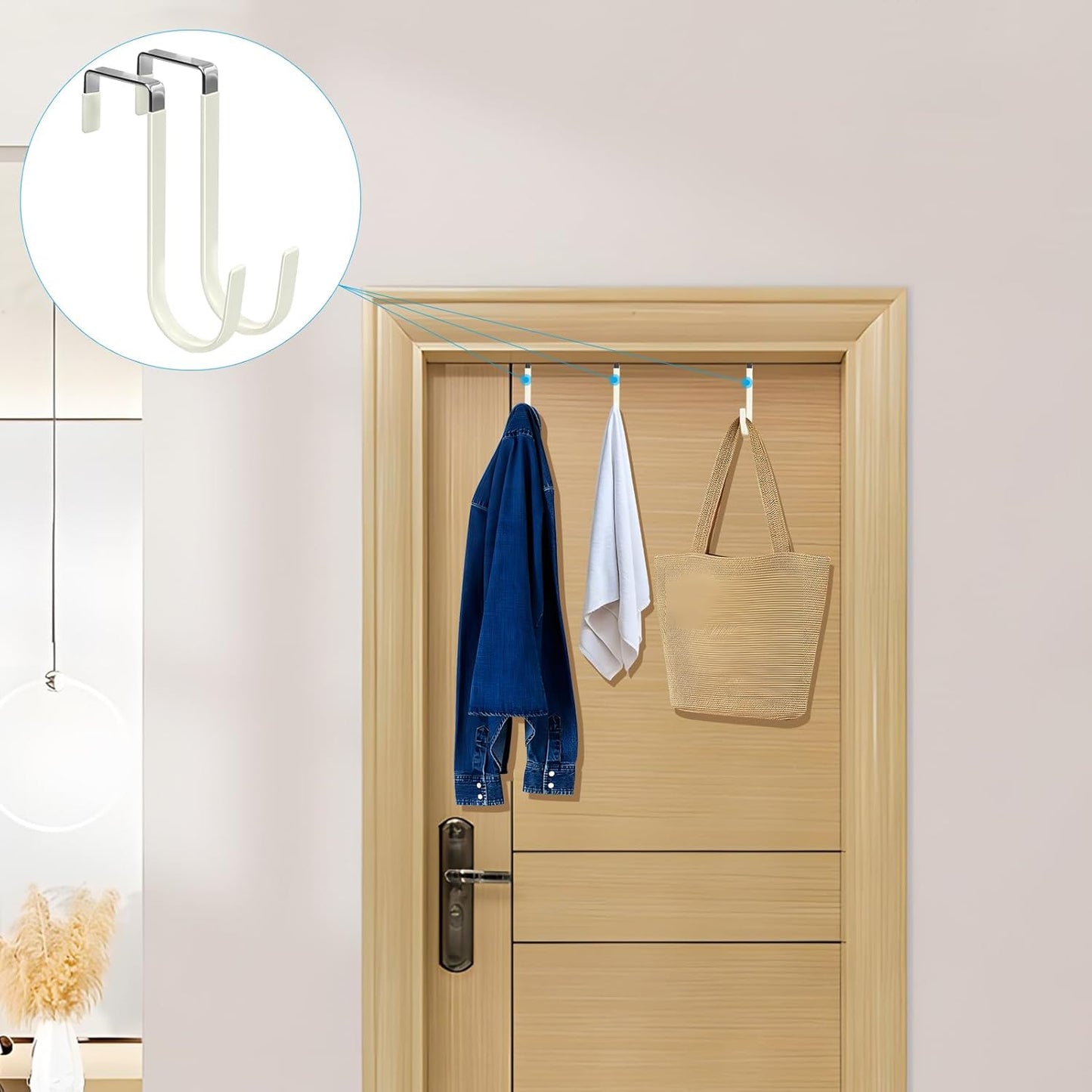 FYY Over The Door Hooks, 4 Pack Door Hangers Hooks with Rubber Prevent Scratches Heavy Duty Organizer Hooks for Living Room, Bathroom, Bedroom, Kitchen Hanging Clothes Towels Hats Coats Bags Beige