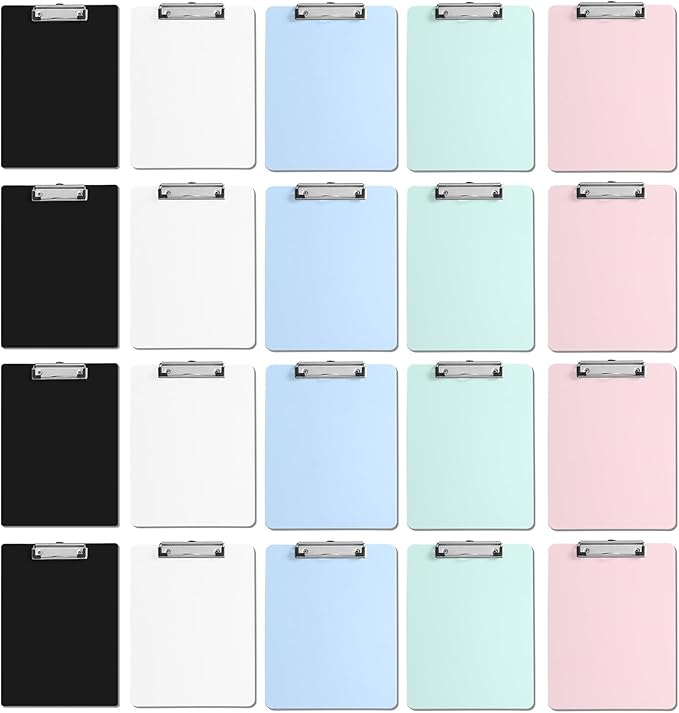 25 Pack Plastic Clipboards, A4 Clip Board 12.5 x 9 Inch Letter Size for Classroom, Nurses, Students, Woman, Assorted Color Clipboard with Low Profile Clip & Hanging Hole, Bulk Office & School Supply