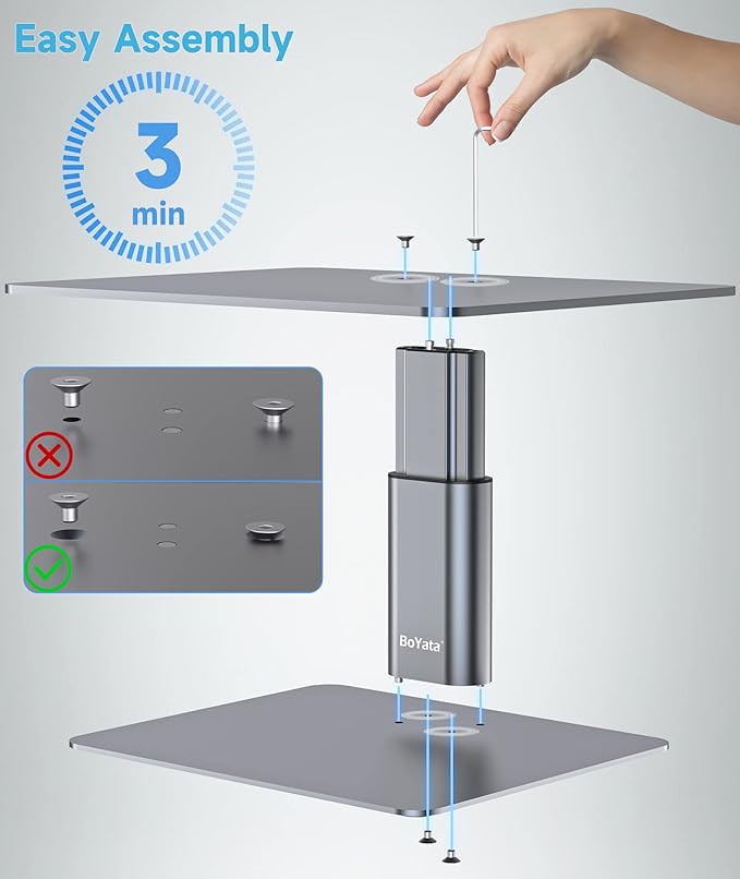 BoYata Monitor Stand, Adjustable Monitor Riser Metal Computer Stand Compatible with TV, PC, Laptop, Computer, iMac, and All Screen Display-Space Grey