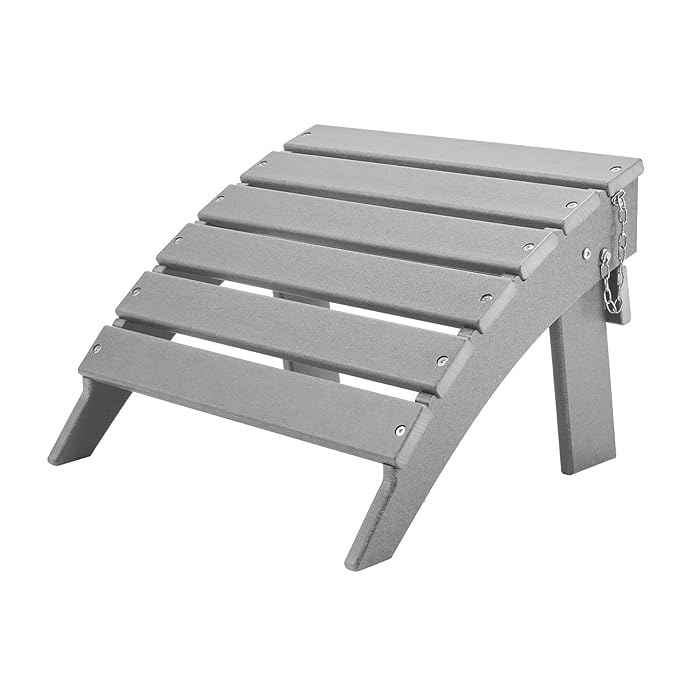 VEVOR Adirondack Ottoman, 16.9L x 18.9W x 13H Inch HDPE Plastic Folding Adirondack Ottoman, Weather-Resistant Foot Rest for Adirondack Chair, Widely Used for Outside Porch Pool Lawn Backyard, Gray