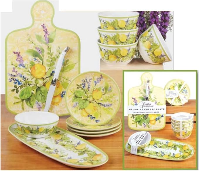 Certified International Lemon Zest Cheese Board with Knife Set, 13.25-inch Length, For Everyday Use, Kitchen Accessories, Party Celebration