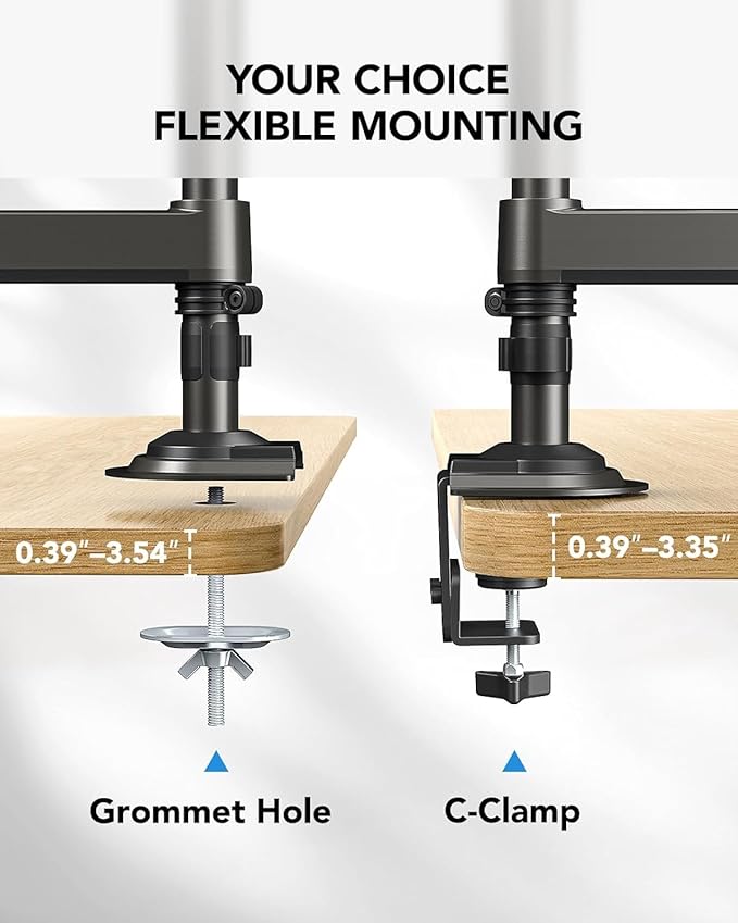 HUANUO 17-32 Inch Dual Monitor Stand, NITROGLIDE™ Dual Monitor Mount, Monitor Stand 2 Monitors, Ergonomic Adjustable Tilt/Swivel/Rotate, Weight Max 19.8 lbs, VESA 75/100mm