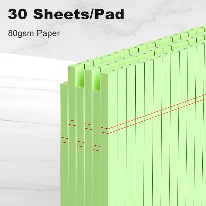 Green Legal Pad Note Pads 8.5 x 11 inch, Wide Ruled Clear Print Writing Pads 30 Sheets/Pad, 20lb Colored Paper, Perforated Notepad with Sturdy Back (3 Pads Green)