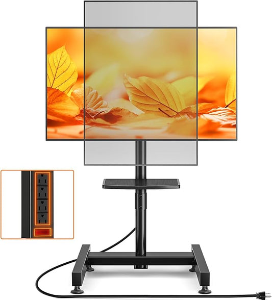 TVON Floor TV Stand with Power Outlet for 13-50 inch TVs up to 55 lbs, Height Adjustable TV Mount Stand with Tilt and Rotat, Max VESA 200x200mm