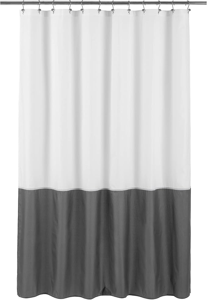 ALYVIA SPRING Waterproof Fabric Shower Curtain Liner - Soft & Light-Weight Cloth Shower Liner, 3 Bottom Magnets, Hotel Quality & Machine Washable - Standard Size 72x72, White and Dark Gray
