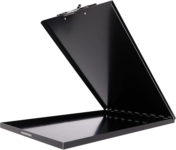 Saunders Slim Metal Clipboard with Storage, Black Single Layer Nursing Clipboard Folio, Letter Size Paper Organizer, Steel Clip with Locking Latch, Form Holder for Office, School & Work - Made in USA