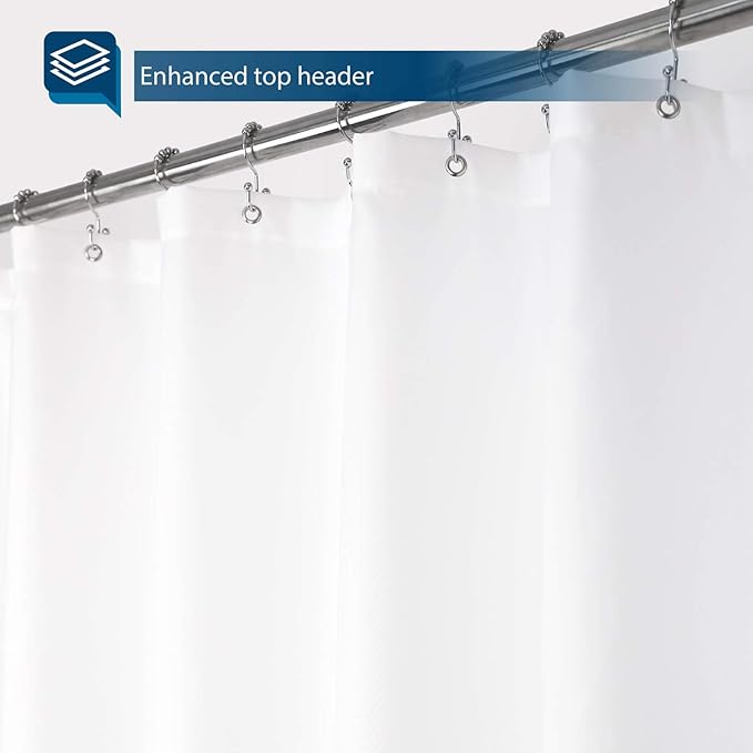 Barossa Design Waterproof Fabric Shower Curtain or Liner Microfiber 72" W x 92" H - Extra Long, Hotel Quality, Machine Washable, White Shower Liner for Bath Tub, 72x92 Inches