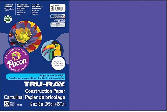 Tru-Ray® Construction Paper, 50% Recycled, 12" x 18", Purple, Pack Of 50