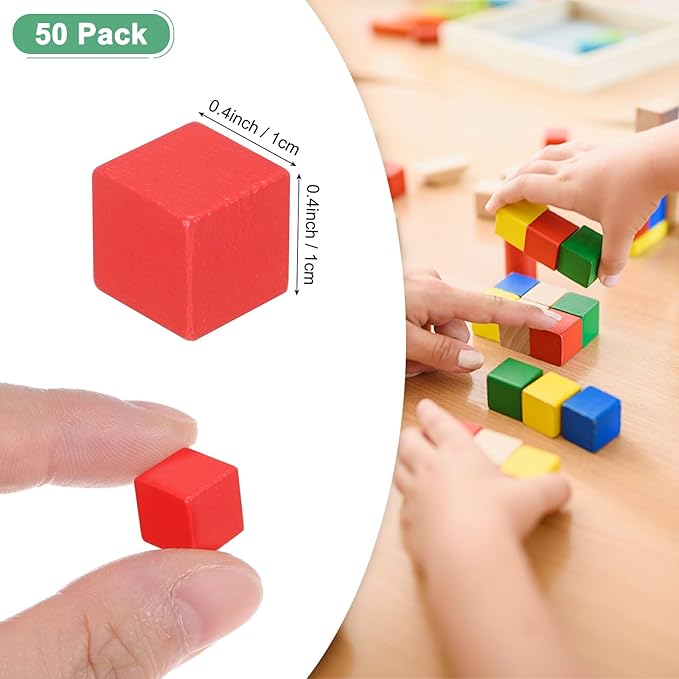 50-Pack DIY Wooden Cube, 0.4 Inch(1 Cm) Colored Natural Wood Blocks for Crafts Making Puzzle Games/Wedding/Home Decor/Dice/Building, Square Blank Block [Orange]