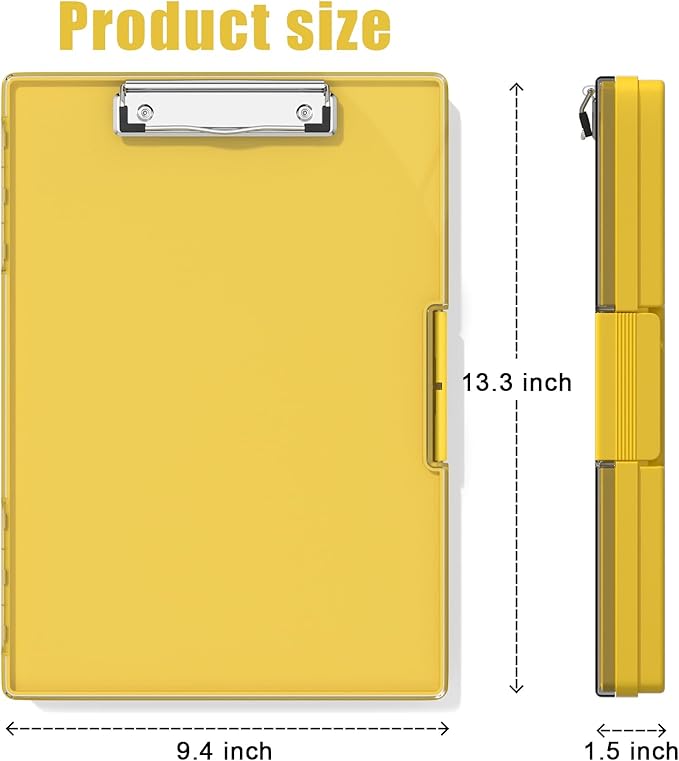 Hongri Clipboard with Storage, Yellow 8.5 x 11 Folder Nursing Side Opening, Heavy Duty with Dual Compartment, Smooth Writing for Teachers, Classroom, Size 13.3 x 9.4 x 1.5 in, Office & School Supplies