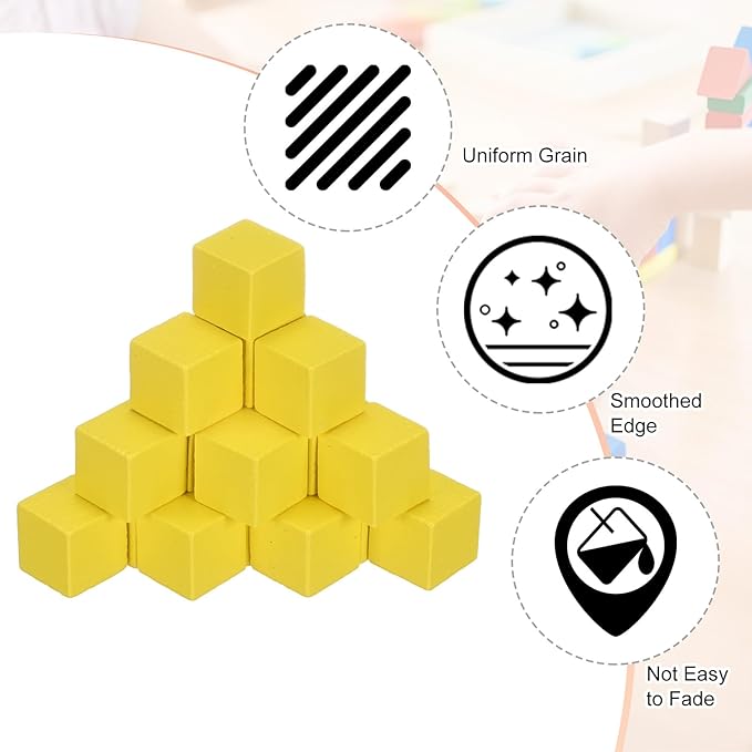 50-Pack DIY Wooden Cube, 0.4 Inch(1 Cm) Colored Natural Wood Blocks for Crafts Making Puzzle Games/Wedding/Home Decor/Dice/Building, Square Blank Block [Yellow]