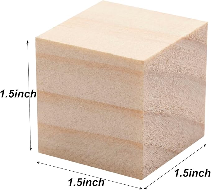 Wooden Blocks for Crafts 1.5 inch, 10 PCS Blank Wood Blocks for Crafts, Large Wood Cubes for Baby Shower, Crafting, DIY Projects, Letters, Stamps, Dice, Natural Unfinished Square Wooden Block