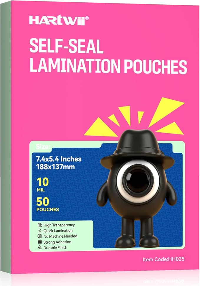 50 Pack Self-Sealing Laminating Pouches 5x7 Inch,10 Mil Thick Double-Sided Self Adhesive Lamination Pouches,Waterproof Photo Laminating Sheets No Laminator Machine Need