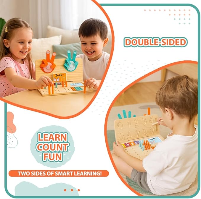 Montessori Math Toy for Kids 3-5, Wooden Number Blocks, Counting Sticks, Flash Cards, Math Manipulatives, Preschool Learning Activities and Kindergarten, Birthday Gift Toy for Toddlers, Boys and Girls