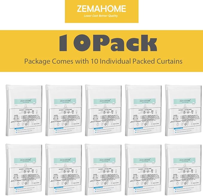 10 Pack PEVA Plastic Shower Curtain Liner Premium Light Weight 72" x 72" Clear Bathroom Shower Showroom Curtain Liner with Rustproof Metal Gromments and Weighted Magnet