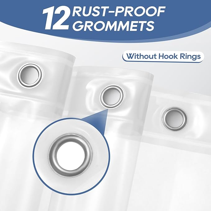 downluxe Clear Shower Curtain Liner with Magnets, PEVA Plastic Shower Liner, 72" W x 78" L Waterproof Lightweight Bathroom Curtain