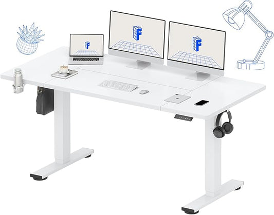 FLEXISPOT 63x32 Inch Electric Large Standing Desk for Home & Office, Spacious Splice Board Desk with Cable Management & Organizer, Cup Holder & Hook, White