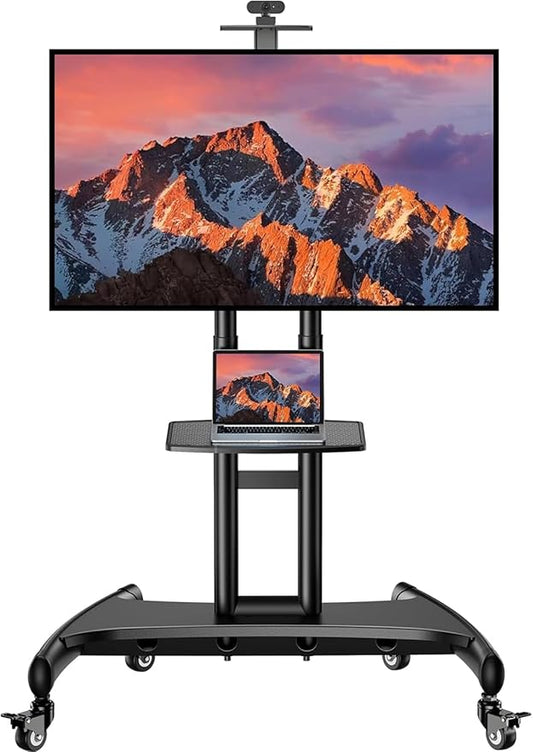 PERLESMITH Rolling TV Stand with Wheels for 32-85 Inch LCD LED 4K Flat Screen TVs, Tilt Mobile TV Cart with Shelf Holds Up to 100 lbs, Height Adjustable Floor TV Stand Max VESA 600x400mm- PSTVMC05