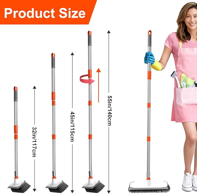 Floor Scrub Brush with Long Handle, Stiff Bristles Deck Brush, BITOPE Multi-Purpose Heavy Duty Hardwood Floor Scrubber, Cleaning Concrete Balcony Patio Garage Outdoor/Indoor