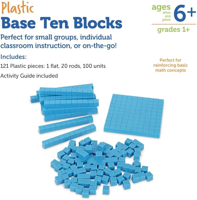 Learning Resources Base Ten Blocks Smart Pack - 121 Pieces, Ages 6+, Grades 1+, Math First Grade Games, School Supplies