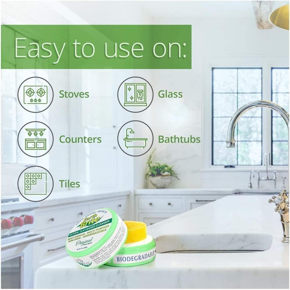 All Natural Multipurpose Cleaner for Bathroom, Floor, Kitchen and More | 300g Citrus Natural Clay Tub + Sponge (2-Pack) Includes Bonus Diamond Towel Cleaning Supplies Kit