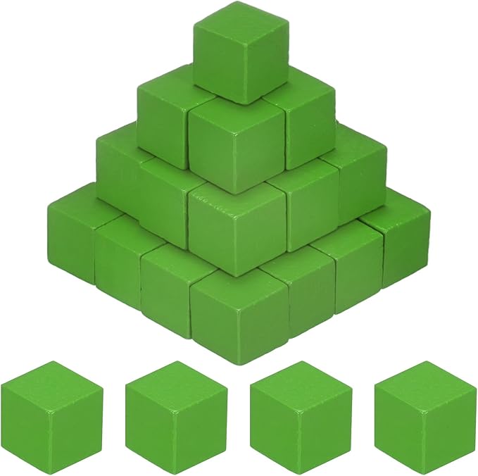 50-Pack DIY Wooden Cube, 0.4 Inch(1 Cm) Colored Natural Wood Blocks for Crafts Making Puzzle Games/Wedding/Home Decor/Dice/Building, Square Blank Block [Green]