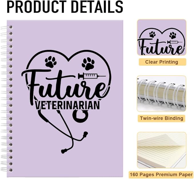 Future Veterinarian Purple Spiral Horizontal Lines Notebook, Funny Paw Silhouettes Journal Gifts for Future Veterinary Nurse Vet Assistant Animal Lover, Grad Gifts for Veterinary Tech Student