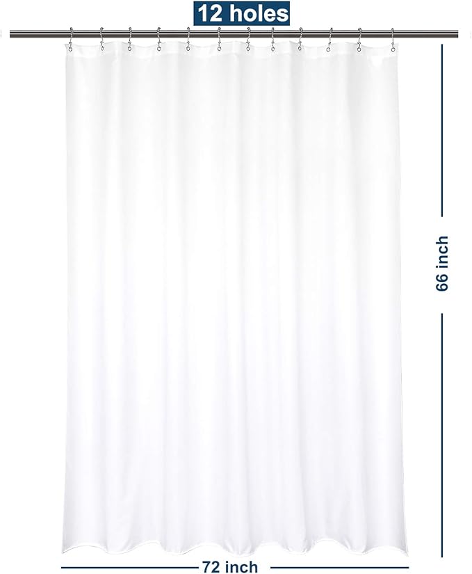 Barossa Design Waterproof Fabric Short Shower Curtain Liner Microfiber 72" W x 66" H - Hotel Quality, Machine Washable, White Shower Liner for Bath Tub, 72x66
