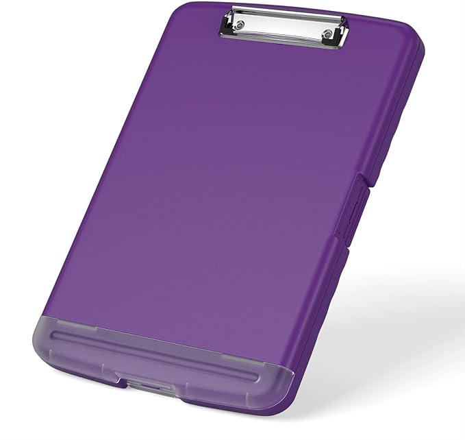 Rimilak Plastic Clipboard with Storage, 8.5 x 11 High Capacity Folio Nursing Case with Pen Holder, Size 14.2 x 9.6 x 1.2″ Folder Side-Opening for Classroom, Teacher, Smooth Writing, Deep Purple