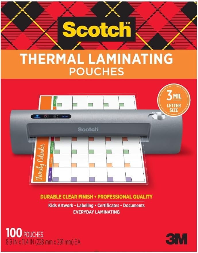 Scotch Thermal Laminating Pouches, for Use with Thermal Laminators, 8.9 x 11.4 Inches, Letter Size Sheets, 100-Count (Pack of 6)
