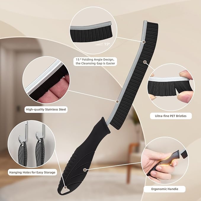 SXhyf Hard Bristle Crevice Cleaning Brush - Multifunctional Gap Cleaning Brush, Bathroom Cleaning Tools, Grout Brush, Crevice Cleaning Supplies for Household Use, Kitchen, Window, Vehicle (3, Black)