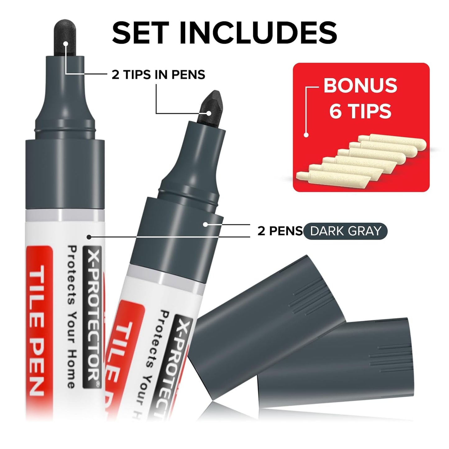 X-Protector Water Based Grout Marker - 2 PCS with 8 Tips, Light Grey