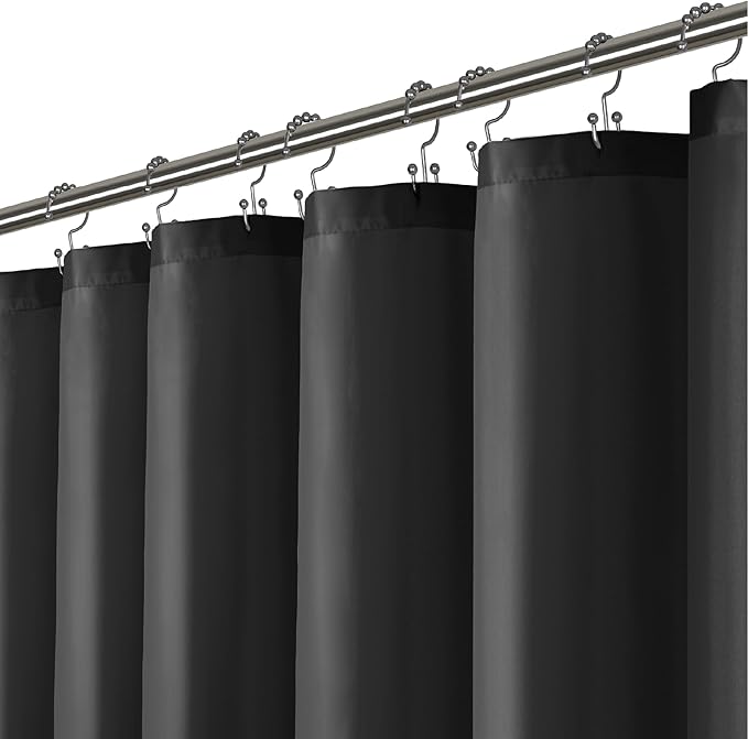 LiBa Black Shower Curtain, Heavy Duty Fabric, Soft Cloth Shower Curtain Liner, Hotel Quality with Magnets Shower Curtains for Bathroom, 72 x 72 Inches(Black)