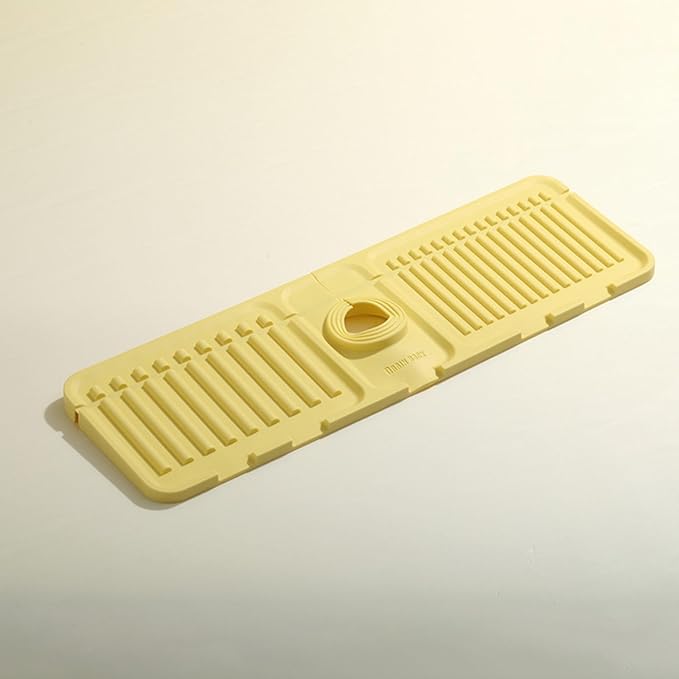 Sink Faucet Absorbing Mat,Kitchen Sink Splash Guard Longer Silicone Sink Faucet Mat,Silicone Sink Faucet Mat for Dish Soap Sponge Holder for Bathroom (Yellow,17.5x5.5 Inch)