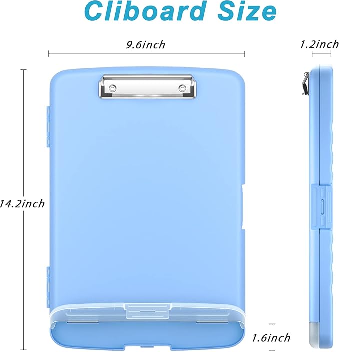 Rimilak Plastic Clipboard with Storage, 8.5 x 11 High Capacity Folio Nursing Case with Pen Holder, Size 14.2 x 9.6 x 1.2″ Folder Side-Opening for Classroom, Teacher, Student, Smooth Writing, Blue