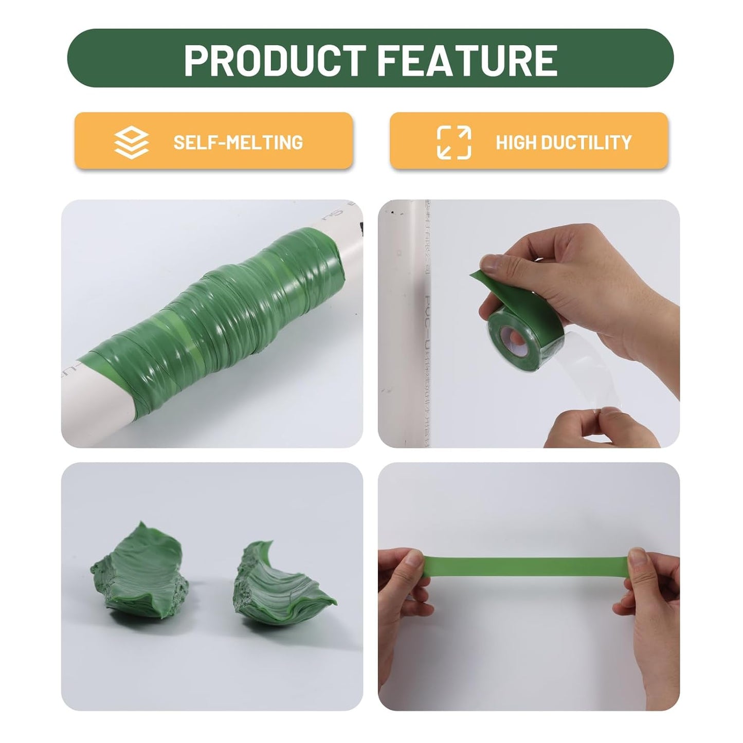 Self Fusing Silicone Tape 4 Rolls 1 in x 10' Green Waterproof Rescue Tape Rubber Leak Silicone Self-amalgamating Tape for Plumbing, Sealing Pipes, Hose Repair, Outdoor Coax and Tool Fixation