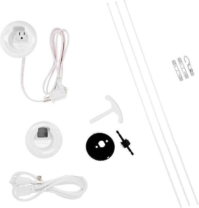 Legrand Wiremold CMK70 In Wall TV Power Grommet Kit, Cable Management Kit, Mounting Brackets, Fish Tape, and Hole Saw Included, White (1 Pair)