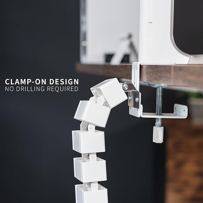 VIVO No Drill Clamp-on Desk Vertebrae Cable Management Kit, Adjustable Quad Entry Flexible Cord Organizer for Home Office, White, DESK-AC01P-W