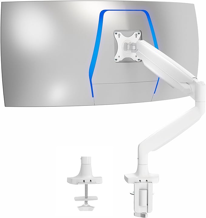 VIVO Premium Aluminum Heavy Duty Single Monitor Arm for Ultrawide Monitor up to 40 inches and 32.5 lbs, Desk Mount Stand, Pneumatic Height, Max VESA 100x100, White, STAND-V101QW