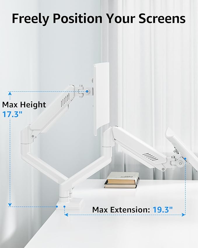 Dual Monitor Stand fits up to 32 inch, 4.4-22 lbs Computer Screens, Dual Monitor Desk Mount Height Adjustable, Monitor Arms for 2 Monitors, Home Office VESA Mounts, Freelift White