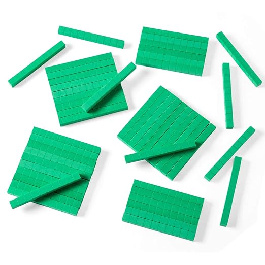 hand2mind Green Foam Base Ten Blocks, Rods Set, Place Value Blocks, Counting Cubes for Kids Math, Base 10 Math Manipulatives for Kids, Kindergarten Homeschool Supplies (Set of 50)