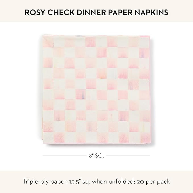 MACKENZIE-CHILDS Dinner Paper Napkins, Stylish Paper Dinner Napkins, Pink-and-White Rosy Check