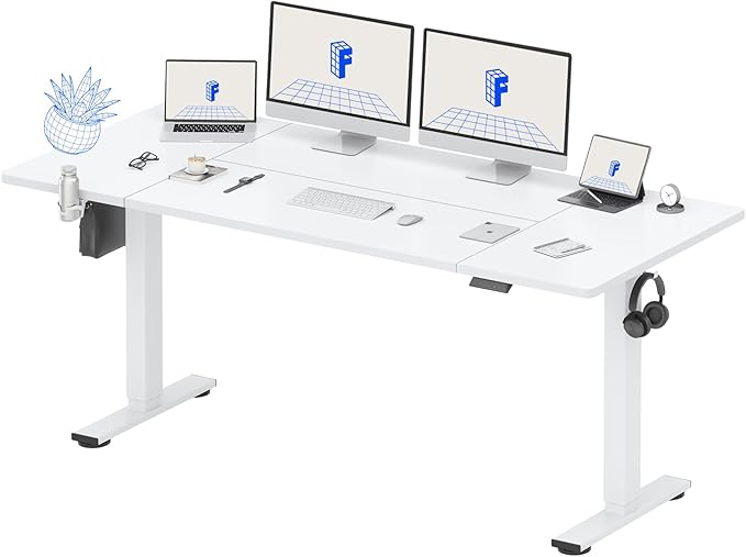 FLEXISPOT 79x32 Inch Electric Large Standing Desk for Home & Office, Spacious Splice Board Desk with Cable Management & Organizer, Cup Holder & Hook, White