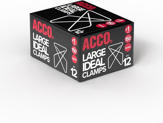 ACCO Brands Ideal Paper Clamp (Butterfly Clamp), Smooth Finish, No.1 Size (Large), 12/Box (A7072610)
