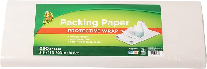 Duck Brand Packing Paper, Each Sheet 24-Inch x 24-Inch, White, 1 Pack of 220 Sheets (285125)