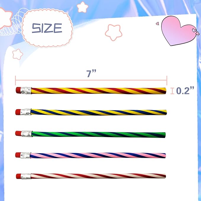 35 Pcs 7 Inch Flexible Soft Pencils, Magic Bend Colorful Stripe for Valentine's Day, Children's Day Gift, Students, Classroom Gifts, Back to School Supplies